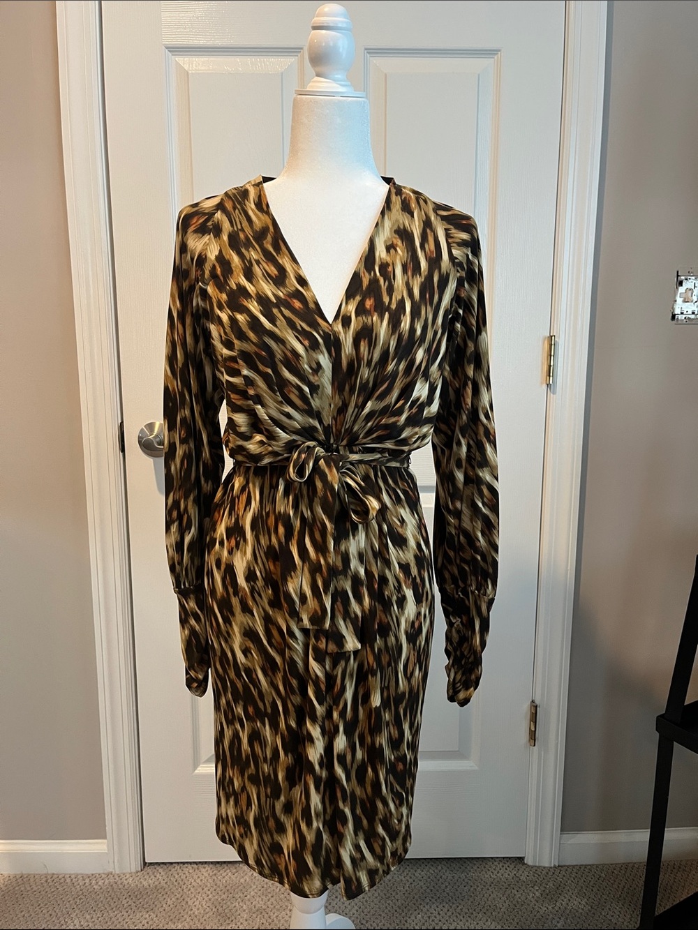Laundry By Shelli Segal Brown and Black Animal Print Midi Dress